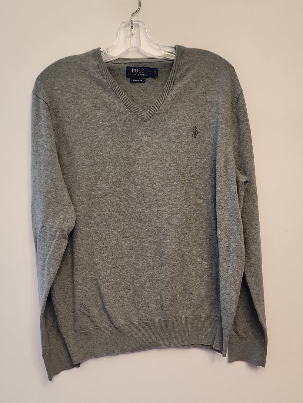 Polo by Ralph Lauren Men's V-Neck Pima Cotton Long Sleeve Sweater - Gray Size L